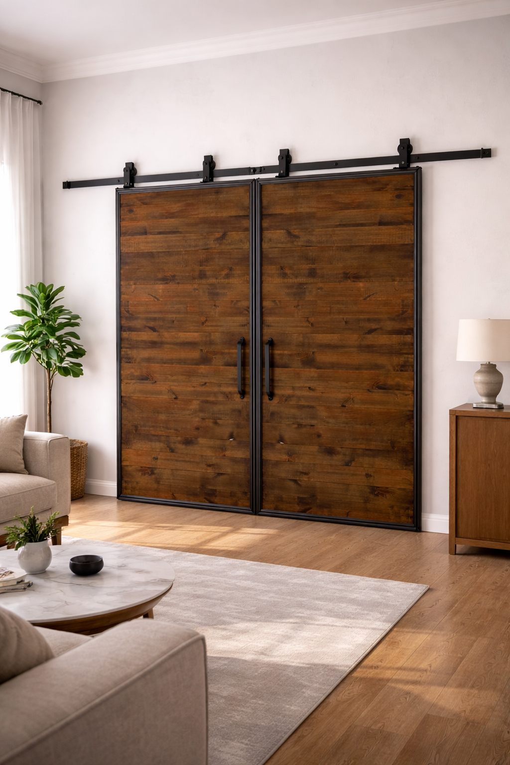 Custom Double Barn Door – Steel Glass and Style