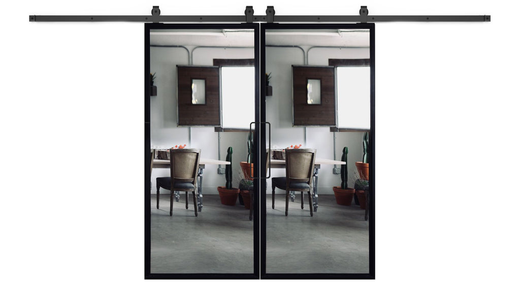 Custom Double Barn Door – Steel Glass and Style