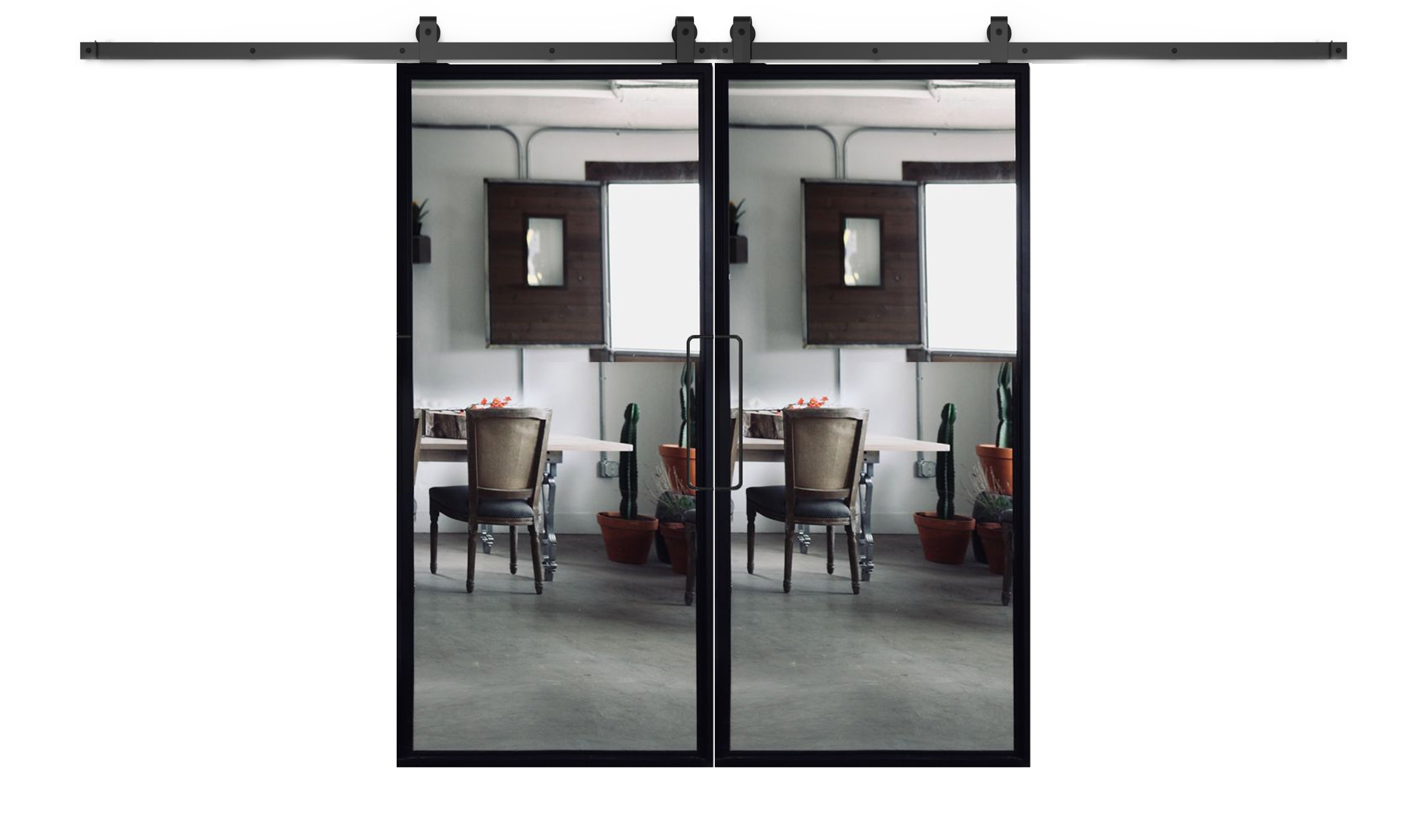 Custom Double Barn Door – Steel Glass and Style